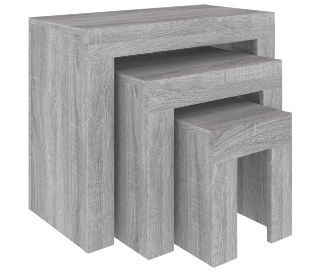 3 uds mesas de centro apilables - mesas de café madera ingeniería gris sonoma