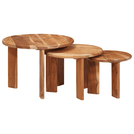 3 pcs Mesas de Centro Empilháveis - Mesas baixas Madeira Sólida de Acácia
