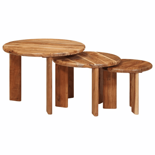 3 pcs Mesas de Centro Empilháveis - Mesas baixas Madeira Sólida de Acácia