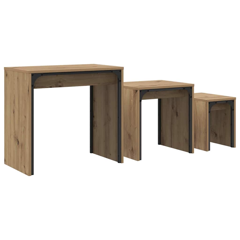 3 pzs Mesas de Café - Mesas de Centro 60x35 Roble Artisan