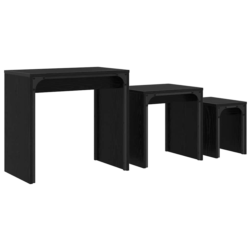 3 pzs Mesas de Café - Mesas de Centro 60x35 Negro/ Madera