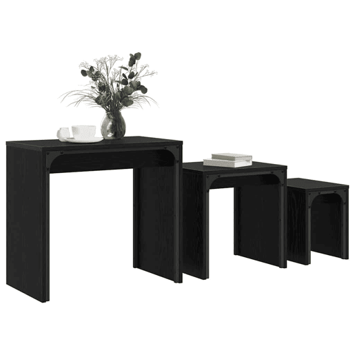 3 pcs Mesas de Centro - Mesas baixas Carvalho Preto Madeira processada