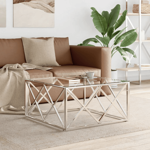 Mesa de Centro, Mesa baixa, 80x80x40 cm aço inoxidável e vidro Mesa de Centro, Mesa baixa, 80x80x40 cm aço inoxidável e vidro