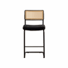 Conjunto de 2 bancos de bar padrão - design moderno de alto brilho, assento em chenille, sem braços, encosto com estrutura em madeira com efeito rattan, pernas metálicas lacadas - Preto