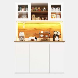 Armário alto de cozinha 120 × 40 × 180 cm - portas em acrÃlico, iluminação LED, aparador e móvel auxiliar de cozinha - branco