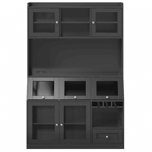 Armário alto de cozinha 120 x 40 x 181,7 cm - com porta USB, arrumação multifuncional, ampla superfície de trabalho, portas de vidro e iluminação LED - preto Armário alto de cozinha 120 x 40 x 181,7 cm - com porta USB, arrumação multifuncional, ampla superfície de trabalho, portas de vidro e iluminação LED - preto