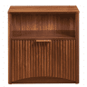 Mesa de cabeceira - Gaveta com frente ranhurada, compartimento aberto, puxadores dourados, design compacto para quarto e sala - Nogueira