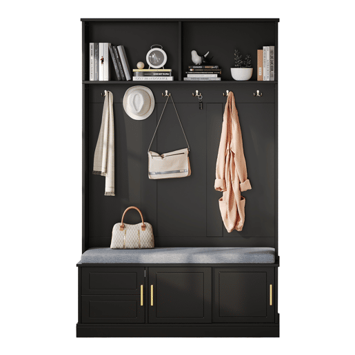 Móvel de entrada de painel de partículas com sapateira,preto
