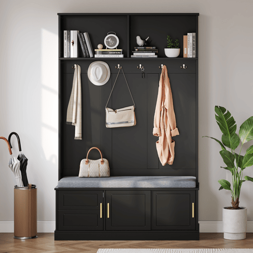 Móvel de entrada de painel de partículas com sapateira,preto