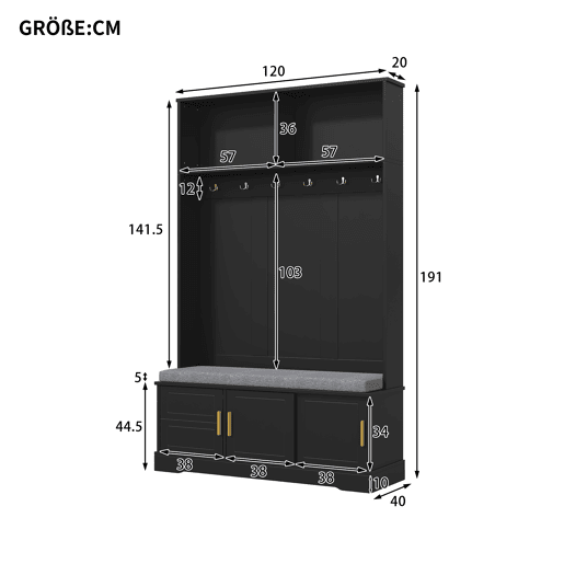 Móvel de entrada de painel de partículas com sapateira,preto