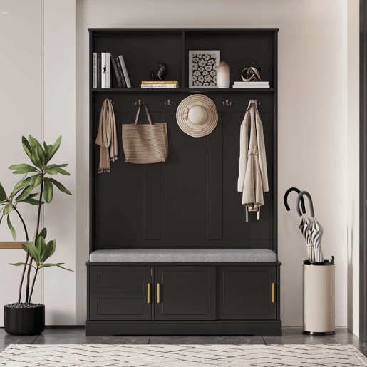 Móvel de entrada de painel de partículas com sapateira,preto