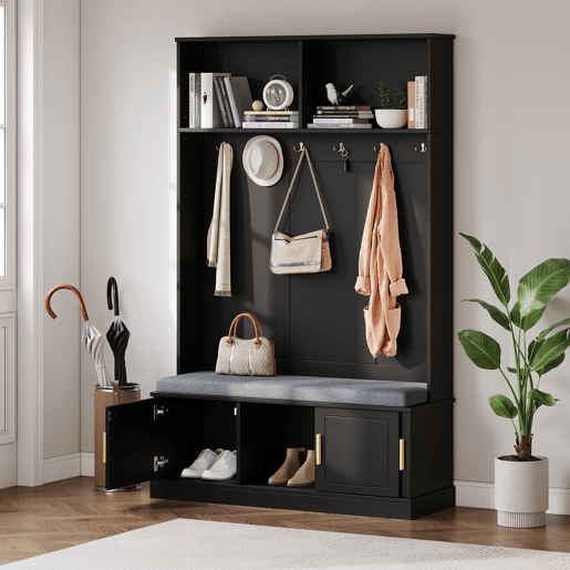 Móvel de entrada de painel de partículas com sapateira,preto