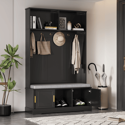 Móvel de entrada de painel de partículas com sapateira,preto
