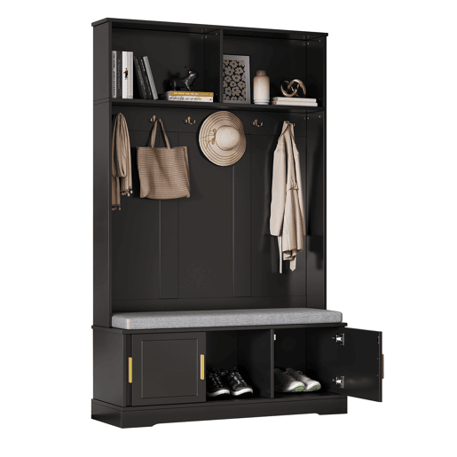 Móvel de entrada de painel de partículas com sapateira,preto