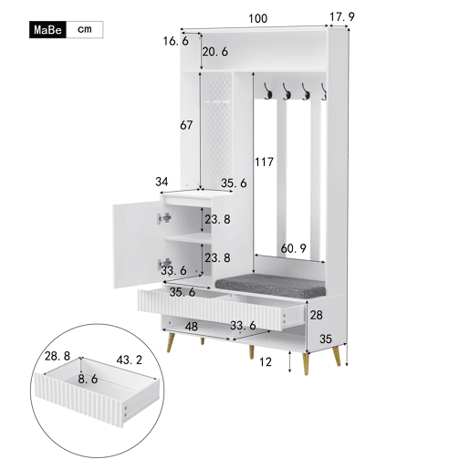 Móvel de entrada de mdf com sapateira,branco