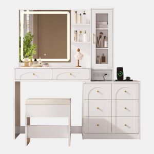 Toucador de painel de partículas com espelho e 6 gavetas,branco