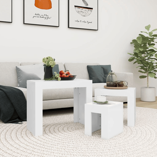 3 pcs Mesas de Centro - Mesas baixas de encastrar derivados de madeira branco