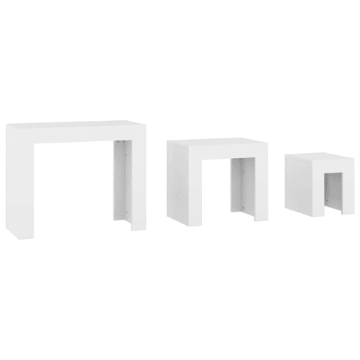 3 pcs Mesas de Centro - Mesas baixas de encastrar derivados de madeira branco