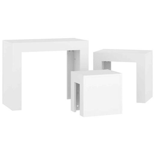 3 pcs Mesas de Centro - Mesas baixas de encastrar derivados de madeira branco