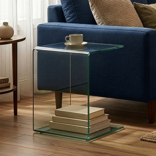 Mesa de apoio Trölmapilu em forma de C vidro 60x40x40cm - Transparente en.casa