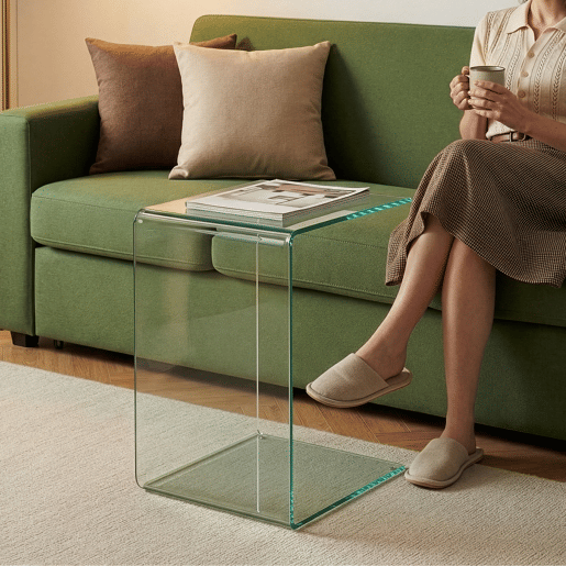 Mesa de apoio Trölmapilu em forma de C vidro 60x40x40cm - Transparente en.casa
