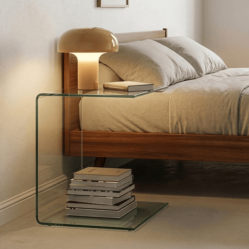 Mesa de apoio Trölmapilu em forma de C vidro 60x40x40cm - Transparente en.casa