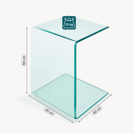 Mesa de apoio Trölmapilu em forma de C vidro 60x40x40cm - Transparente en.casa