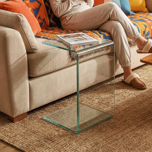 Mesa de apoio Trölmapilu em forma de C vidro 60x40x40cm - Transparente en.casa