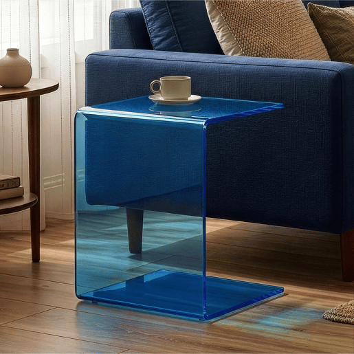 Mesa de apoio Trölmapilu em forma de C vidro 60x40x40cm - Azul en.casa
