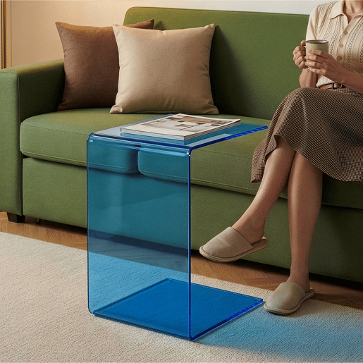 Mesa de apoio Trölmapilu em forma de C vidro 60x40x40cm - Azul en.casa
