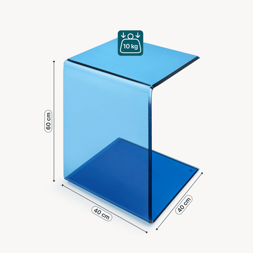 Mesa de apoio Trölmapilu em forma de C vidro 60x40x40cm - Azul en.casa