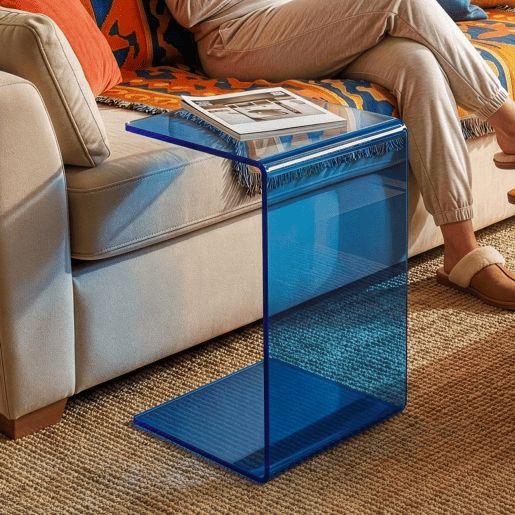 Mesa de apoio Trölmapilu em forma de C vidro 60x40x40cm - Azul en.casa
