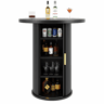 Conjunto de mesa alta de bar com 2 bancos - mesa redonda com espaço de arrumação e 2 bancos ergonómicos em MDF com efeito de madeira - Preto
