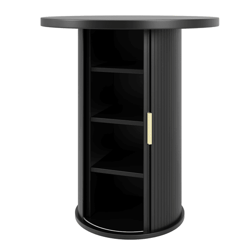 Conjunto de mesa alta de bar com 2 bancos - mesa redonda com espaço de arrumação e 2 bancos ergonómicos em MDF com efeito de madeira - Preto