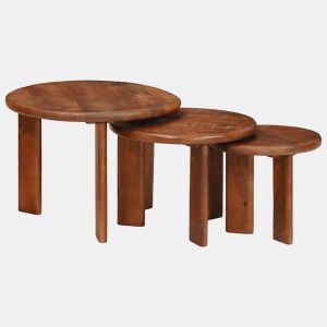 3 pcs Mesas de Centro Empilháveis - Mesas baixas Madeira de manga maciça