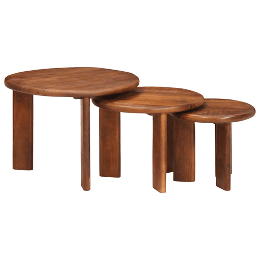 3 pcs Mesas de Centro Empilháveis - Mesas baixas Madeira de manga maciça