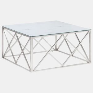 Mesa de Centro, Mesa baixa, aço inoxidável e vidro temperado prateado