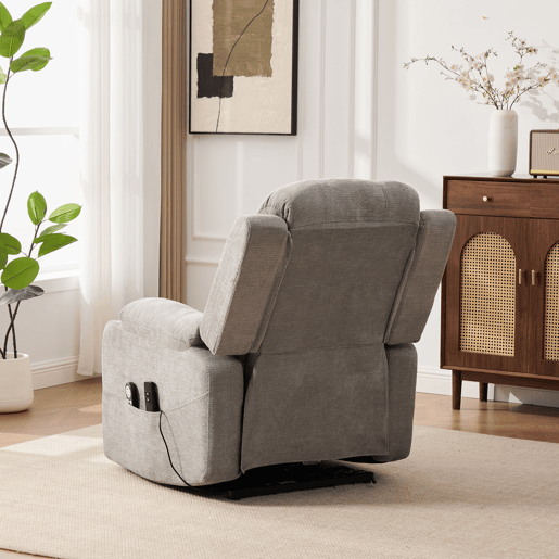 Poltrona relax elétrica com elevação - massagem e aquecimento, encosto e apoio para os pés ajustáveis, bolsos laterais e porta-copos - Cinza