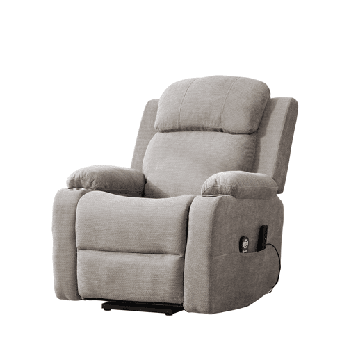 Poltrona relax elétrica com elevação - massagem e aquecimento, encosto e apoio para os pés ajustáveis, bolsos laterais e porta-copos - Cinza