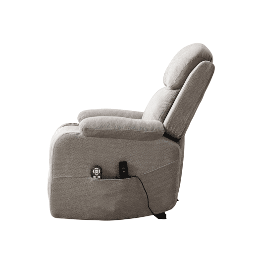 Poltrona relax elétrica com elevação - massagem e aquecimento, encosto e apoio para os pés ajustáveis, bolsos laterais e porta-copos - Cinza