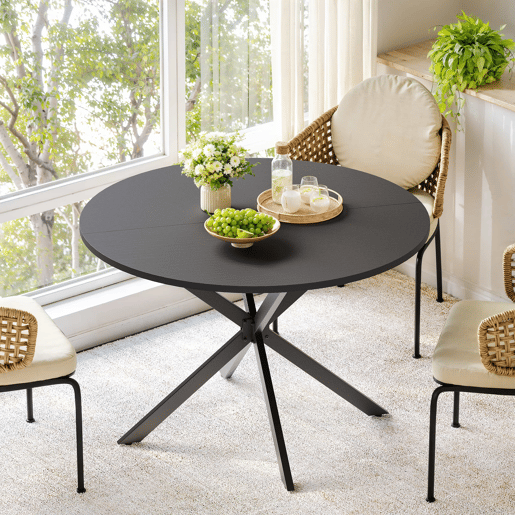 Mesa de jantar redonda de 120 cm - pés em X, multifuncional para cozinha, sala de jantar, escritório em casa, varanda ou mesa auxiliar - preta