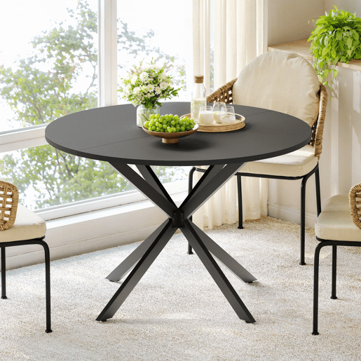 Mesa de jantar redonda de 120 cm - pés em X, multifuncional para cozinha, sala de jantar, escritório em casa, varanda ou mesa auxiliar - preta
