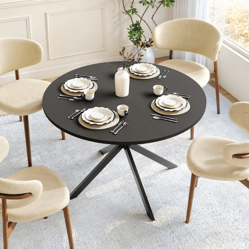 Mesa de jantar redonda de 120 cm - pés em X, multifuncional para cozinha, sala de jantar, escritório em casa, varanda ou mesa auxiliar - preta