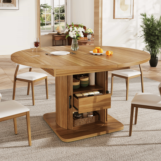 Mesa de jantar extensÃvel de 118 a 158 cm u2013 redonda a oval, com gavetas, para até 6 pessoas u2013 preto e castanho escuro Mesa de jantar extensÃvel de 118 a 158 cm u2013 redonda a oval, com gavetas, para até 6 pessoas u2013 preto e castanho escuro