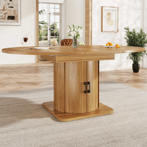 Mesa de jantar extensÃvel de 118 a 158 cm u2013 redonda a oval, com gavetas, para até 6 pessoas u2013 preto e castanho escuro Mesa de jantar extensÃvel de 118 a 158 cm u2013 redonda a oval, com gavetas, para até 6 pessoas u2013 preto e castanho escuro