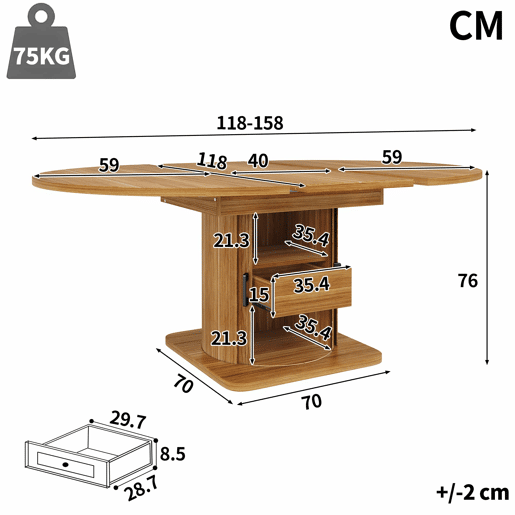 Mesa de jantar extensÃvel de 118 a 158 cm u2013 redonda a oval, com gavetas, para até 6 pessoas u2013 preto e castanho escuro Mesa de jantar extensÃvel de 118 a 158 cm u2013 redonda a oval, com gavetas, para até 6 pessoas u2013 preto e castanho escuro