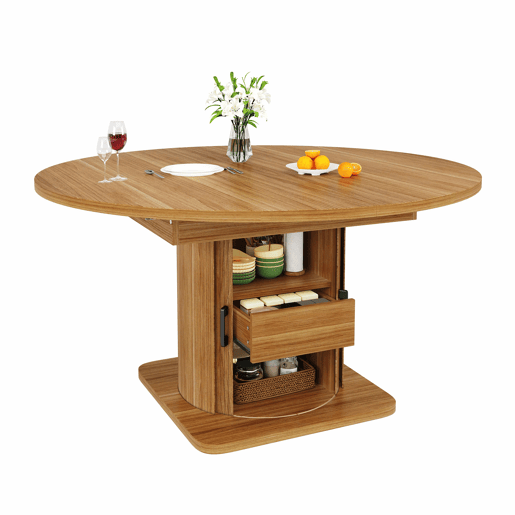 Mesa de jantar extensÃvel de 118 a 158 cm u2013 redonda a oval, com gavetas, para até 6 pessoas u2013 preto e castanho escuro Mesa de jantar extensÃvel de 118 a 158 cm u2013 redonda a oval, com gavetas, para até 6 pessoas u2013 preto e castanho escuro