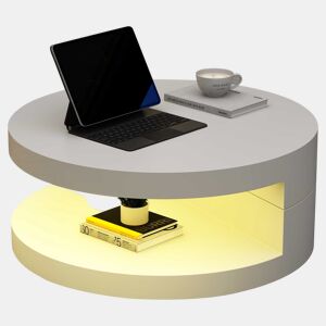 Mesa de centro 70 x 70 x 35,5 cm - Tampo giratório a 360° com luz LED, 2 níveis, capacidade de carga de 30 kg - Branco