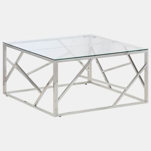Mesa de Centro, Mesa baixa, aço inoxidável e vidro temperado prateado