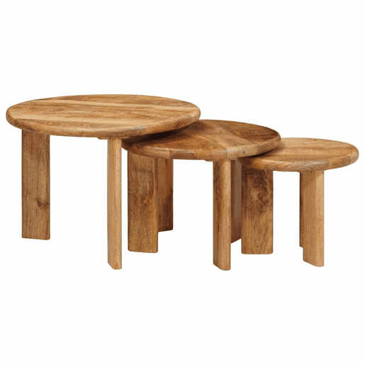3 pcs Mesas de Centro Empilháveis - Mesas baixas Madeira de manga maciça